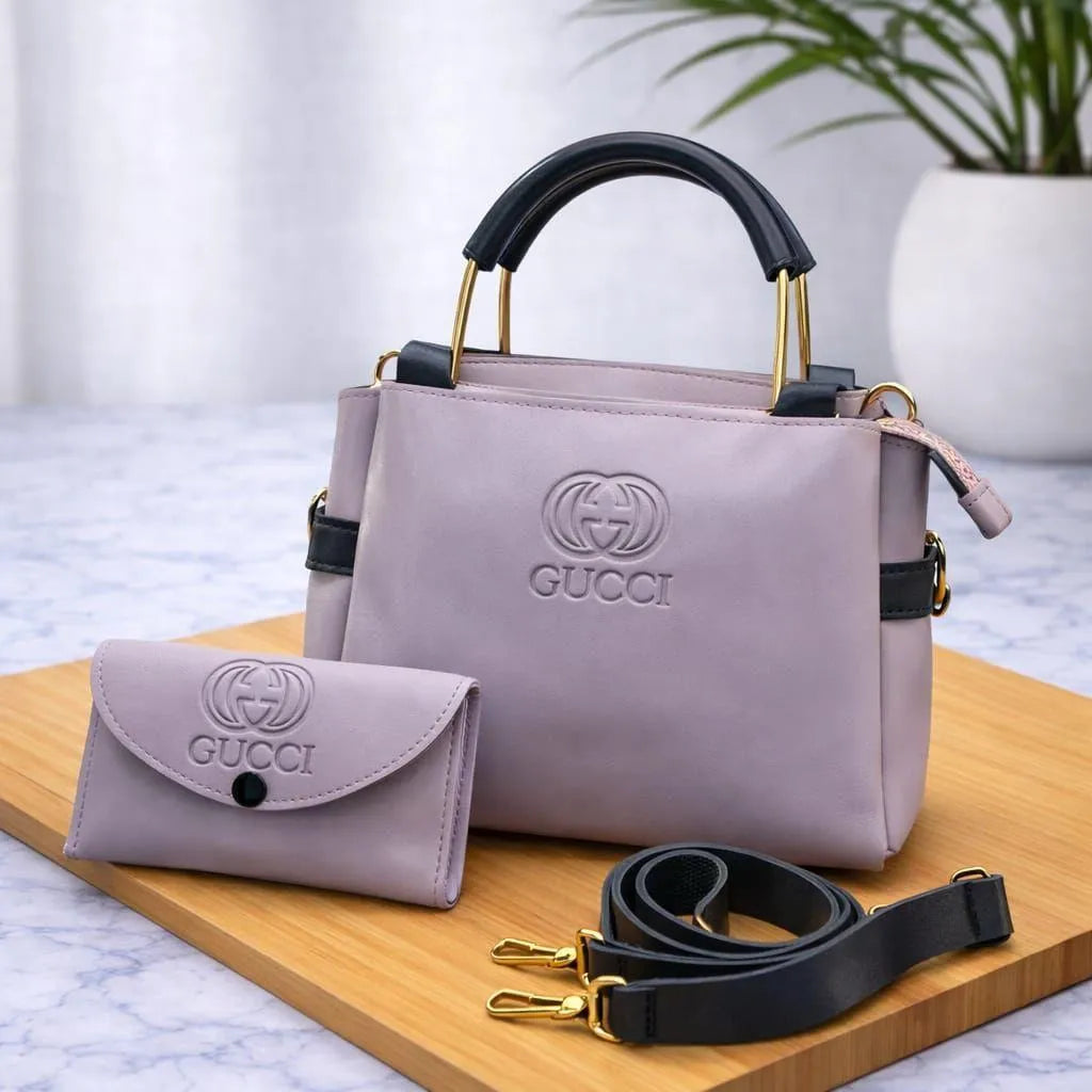 Women's Leather Top Handle Handbag Set with Wallet