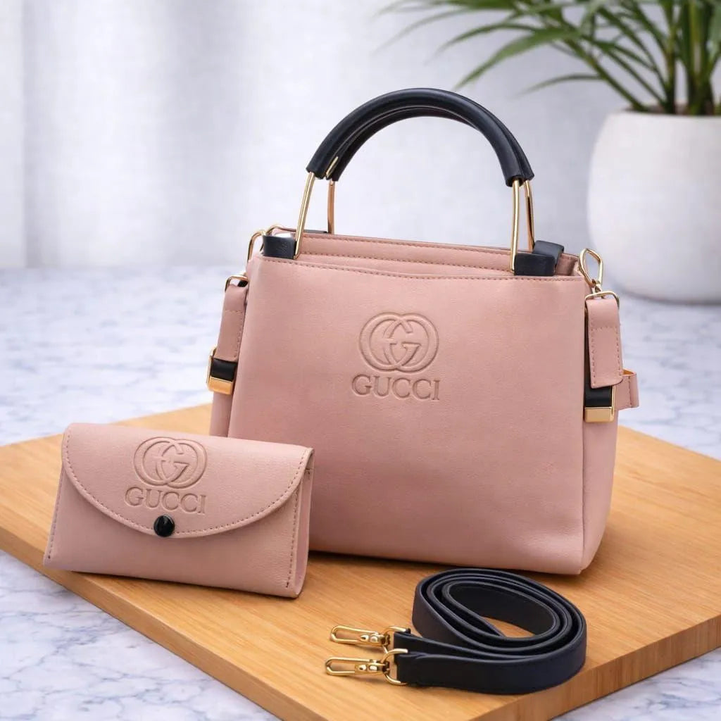 Women's Leather Top Handle Handbag Set with Wallet