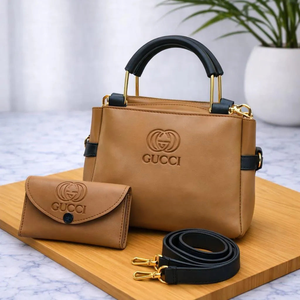Women's Leather Top Handle Handbag Set with Wallet