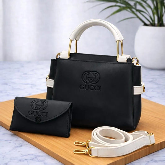 Women's Leather Top Handle Handbag Set with Wallet