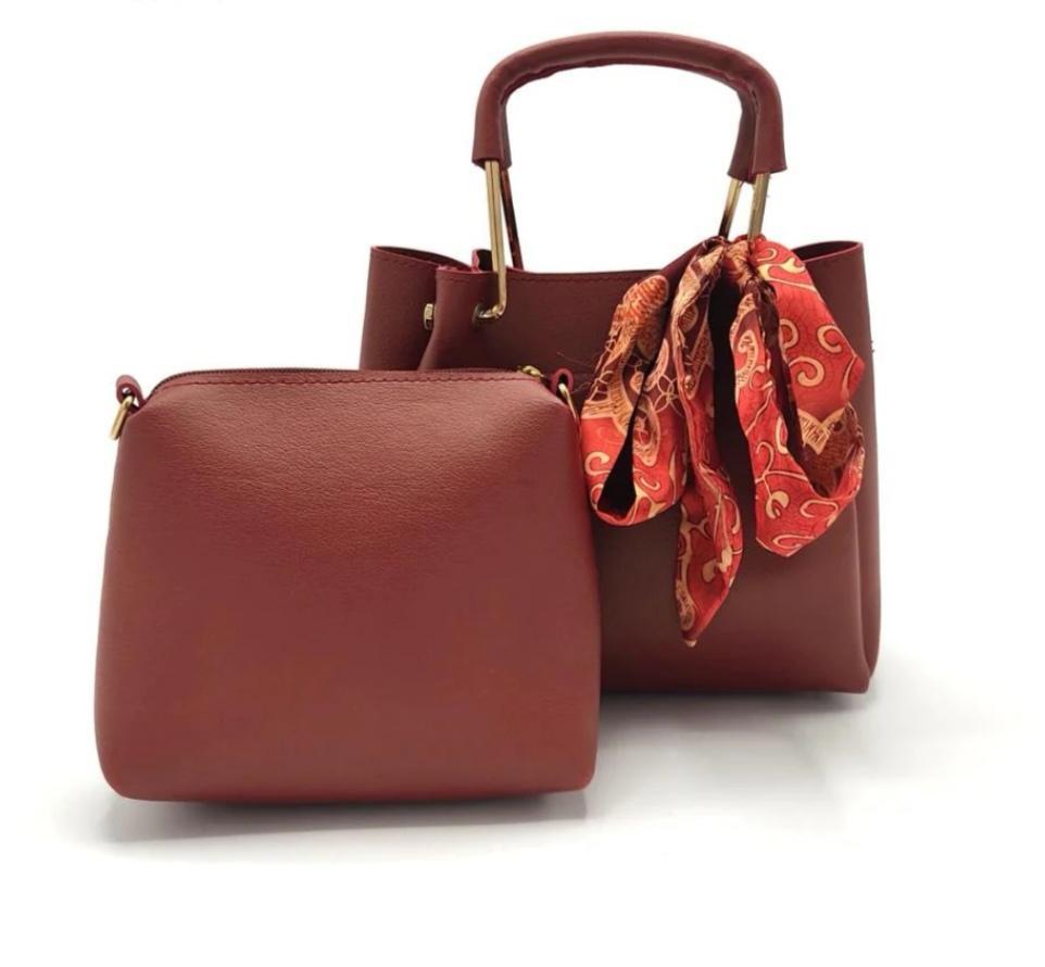 Women’s PU Leather 2 Piece Handbag Set – Bowler & Crossbody