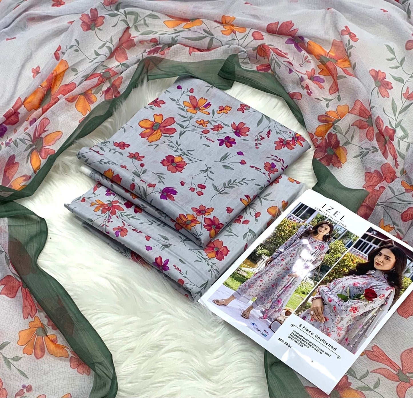 3PC Lawn Unstitched - IZEL Summer Collection 2026 Digital Printed Suit