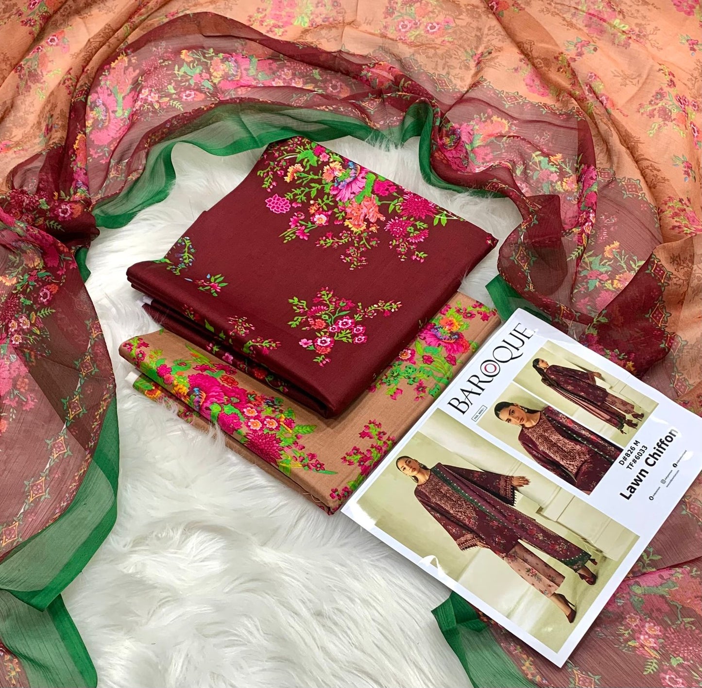 3PC Lawn Unstitched - BAROQUE 2026 Digital Printed Suit